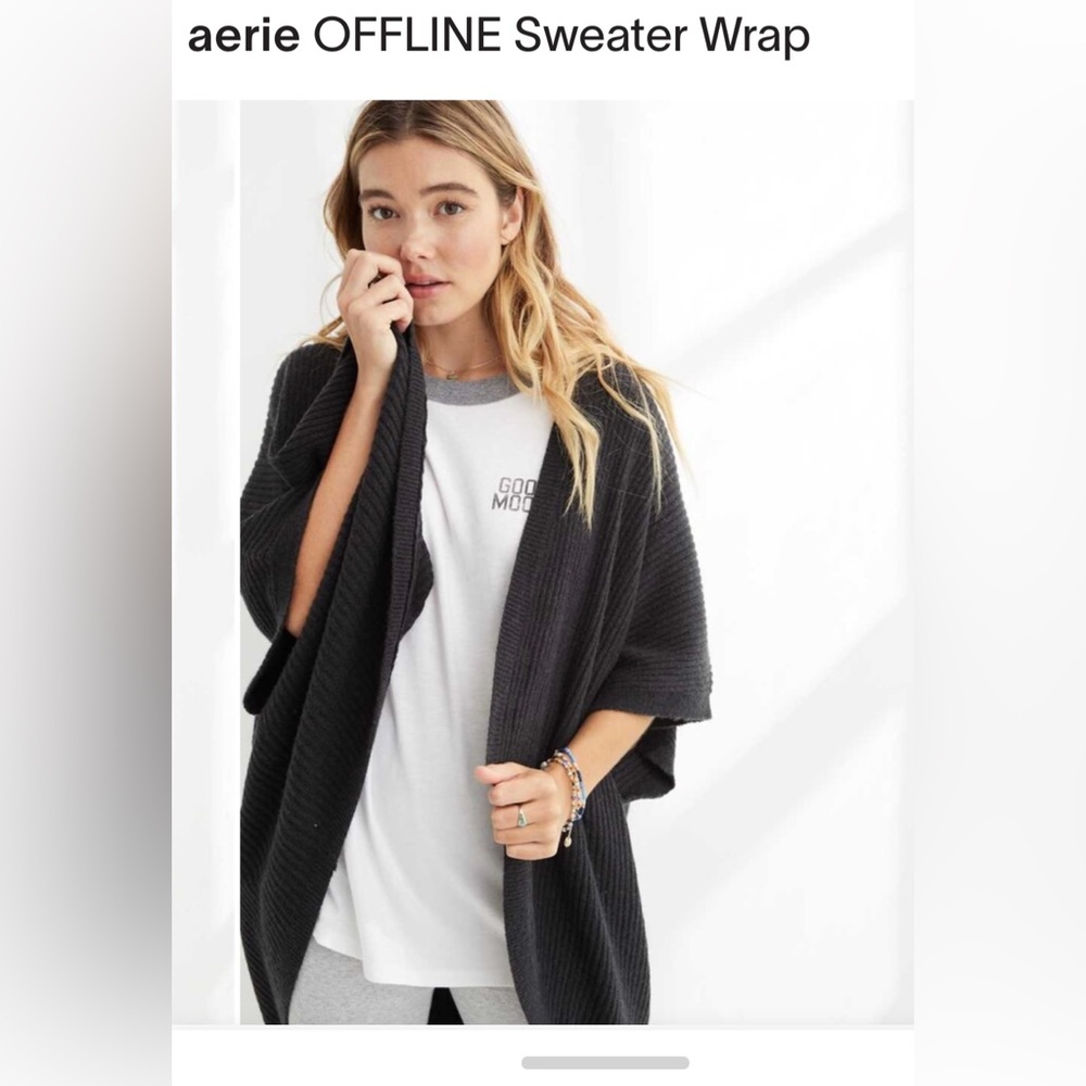 Aerie Offline Light Gray Ribbed Open Cardigan